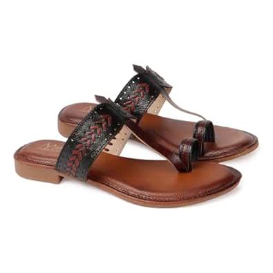 Buy Mayuri Collection Women's Kolhapuri Chappal Flats | Two-Tone ...