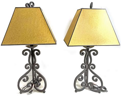 Lot - Pair Of Wrought Iron Table Lamps w/ Shades