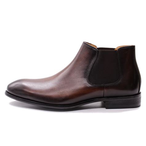 Brown Patina Leather Slip-on Chelsea Boot Shoes for Men | Romèro Ferrera