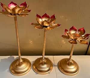 Buy Agaas Enterprises Metal Lotus Set of 3 Tealight Candle Holder ...