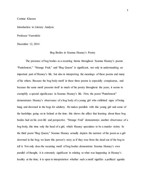 Bog Bodies in Seamus Heaney's Poetry Paper | DOCX
