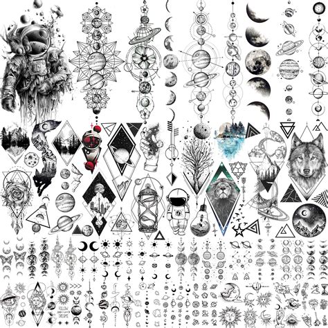 Buy Bilizar 33 Sheets 3D Black Geometric Planets Temporary Tattoos ...