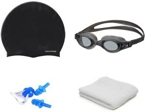 VENOM BLACK COLOR GOGGLES, CAP WITH EAR, NOSE PLUG & TOWEL Swimming Kit ...