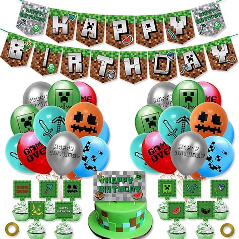Buy HomeKey Birthday Decorations,Pixel Miner Crafting Style Game Theme ...