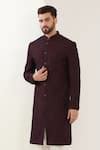 Buy Wine Silk Embroidery Geometric Thread Work Sherwani For Men by ...