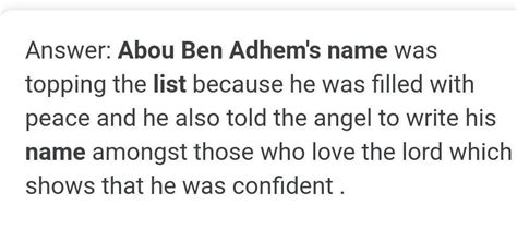 Why was abou ben adhem name topping the list - Brainly.in