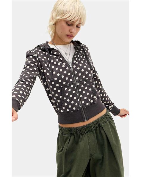 Urban Outfitters Uo Polka Dot Fitted Zip-through Hoodie in Black | Lyst UK