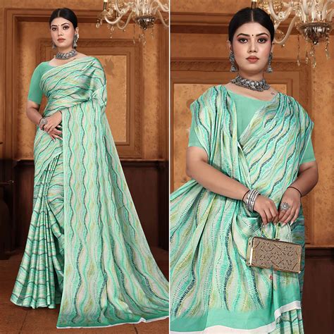 Green Zig Zag Digital Printed Georgette Saree