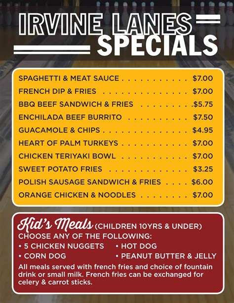 Food Specials | Irvine Lanes