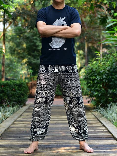 Bohotusk Mens Black Elephant Calf Print Harem Pants Tie Waist - Etsy UK