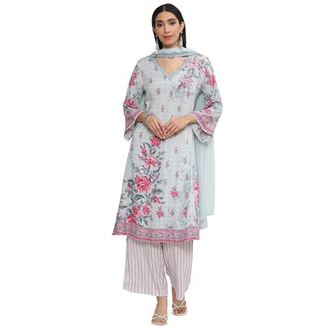 BIBA Women Rayon Printed Straight Salwar Kurta Dupatta(Skdrose Bow8557 ...