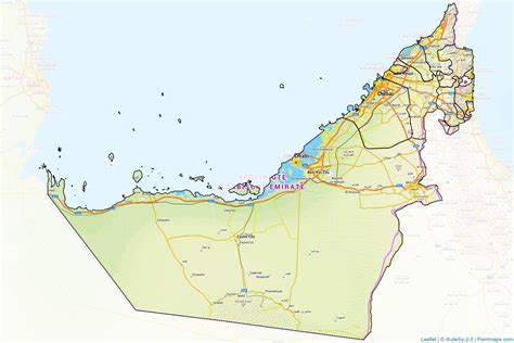 Make printable United Arab Emirates maps with border masking (cropping) using leaflet (OSM).