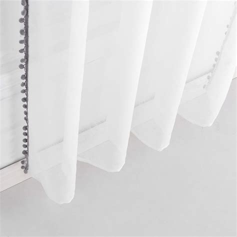 Grey Color Pompom Lace White Sheer Curtain – KACHCHA AAM