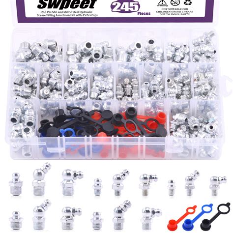 Buy Swpeet 246Pcs SAE & Metric Grease Assortment Kit, Hydraulic Grease ...