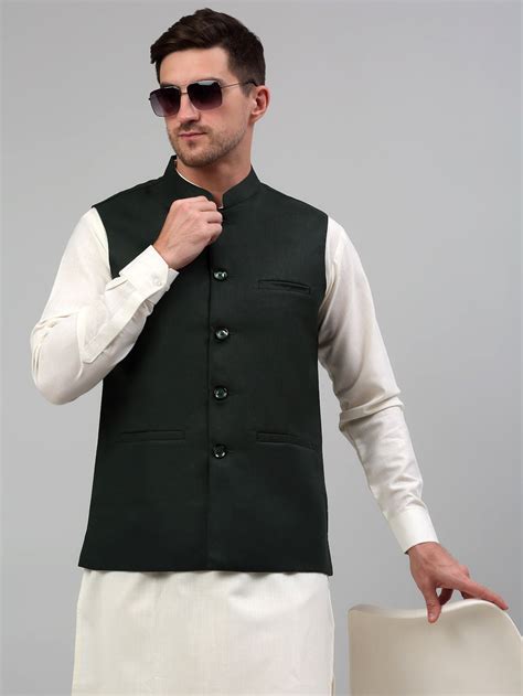 Men Olive Green Solid Nehru Jacket – Jompers