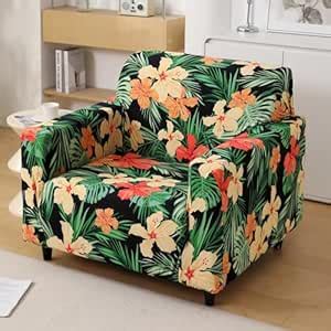 HOKIPO 140 GSM Fully Covered Sofa Cover 1 Seater, Spring Green Hibiscus ...