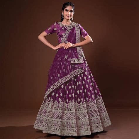Wine Embroidered Net Lehenga Choli