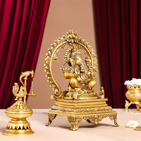 Brass Superfine Ganesha On Throne Idol (14 Inch) – Vedansh Craft
