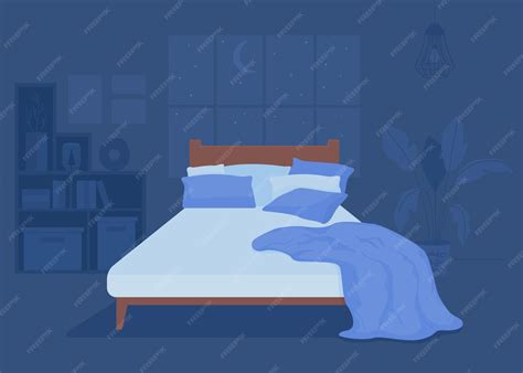 Premium Vector | Dark bedroom with unmade bed flat color vector ...