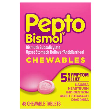 Pepto Bismol Chewable Tablets for Nausea, Heartburn, Indigestion, Upset Stomach, and Diarrhea ...