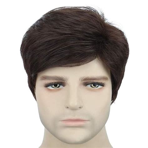 VinshBond Men Full Head Short Black Synthetic Hairs Wig Men Wavy Side ...