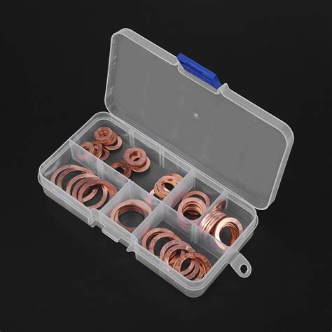 80Pcs Solid Copper Sump Plug Assorted Washers Metal Kit Garage Engine ...
