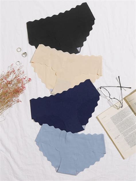 4pack Seamless Ribbed Scallop Trim Panty Set | SHEIN EUR