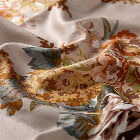 Sand Beige Musk Rose Print Silk Scarf | Ipekevi