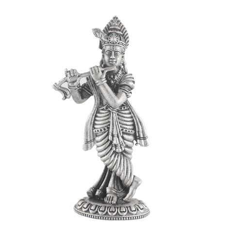 Krishna Pure Silver 925 Statue ~ CaratCafe