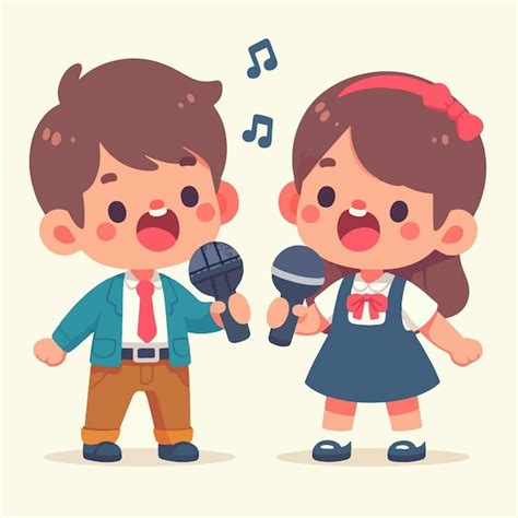 Vector little children singing happily cartoon characters | Premium AI ...