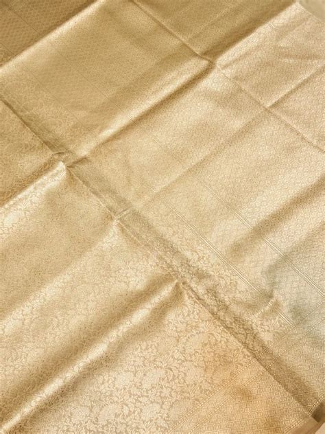 Handloom Golden Beige Banarasi Silk Saree with golden Zari Jangla Weav ...
