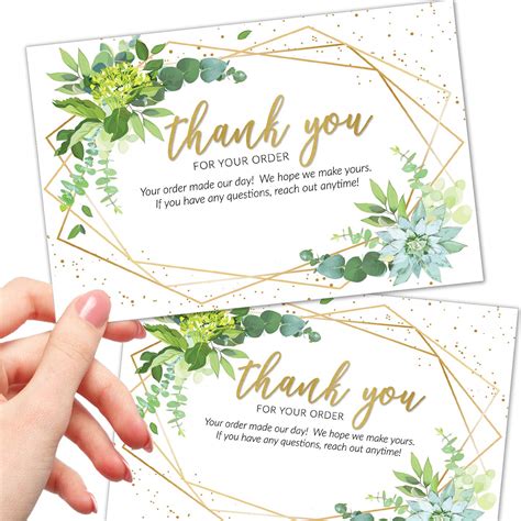 50 Large 4x6 Thank You For Your Order Cards - Faux Gold and Greenery ...
