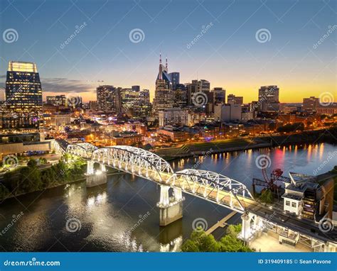 Nashville, Tennessee, USA Skyline Over the Cumberland River Stock Image ...