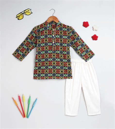 Boys Ikat Printed Kurta Set - koochi Poochi