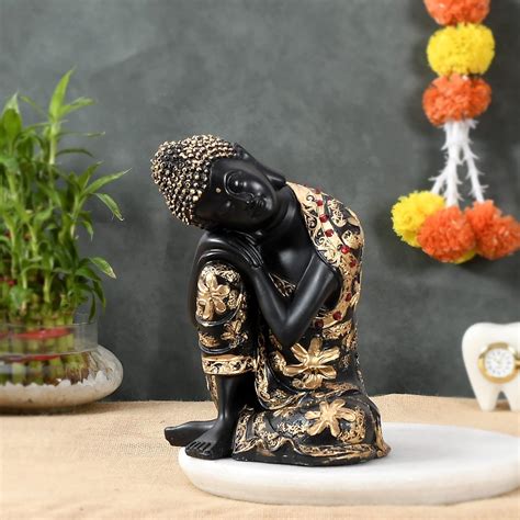 Buy CraftJunction Black Golden Thinking Lord Buddha Showpiece Gifting ...