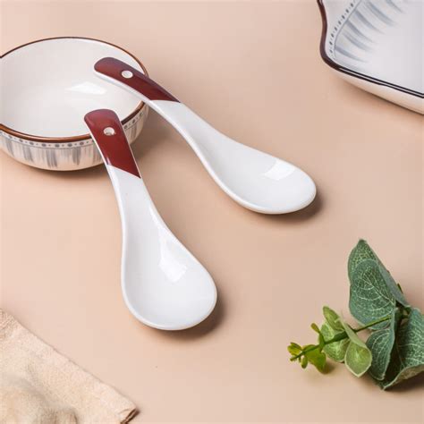 Ceramic Soup Spoon White And Brown Set Of 2 Online - Premium Soup Spoon ...