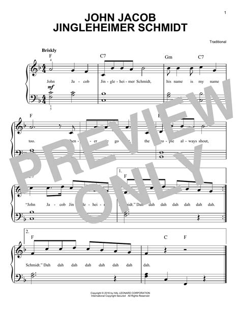 John Jacob Jingleheimer Schmidt by Traditional Sheet Music for Easy ...