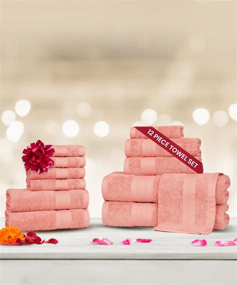 Soft Comfort, 12Pc Set,Air Rich Technology Towel Set , 509 GSM,Coral H ...