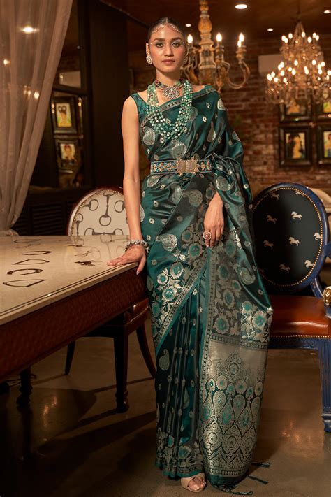 Buy Sacramento Green Satin Silk saree online-Karagiri