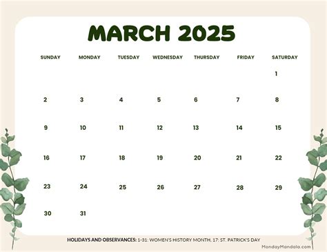 March Calendar 2025