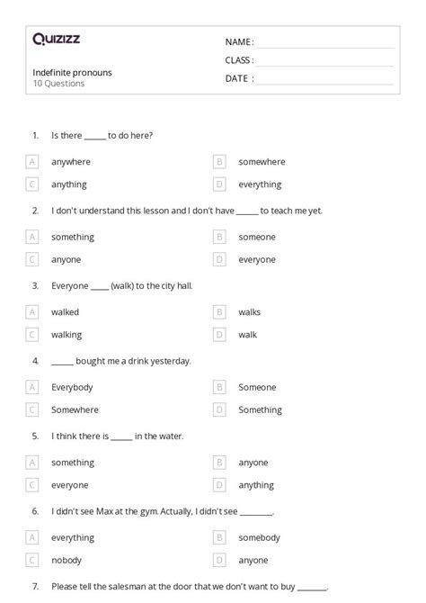 50+ Indefinite Pronouns worksheets for 8th Class on Quizizz | Free ...