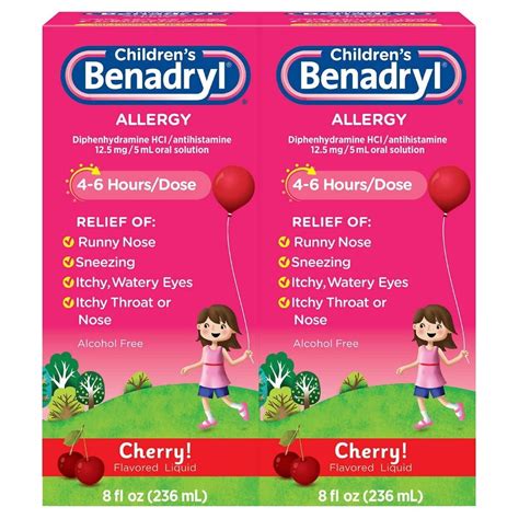 Benadryl Children's Allergy Relief Medicine, Cherry Liquid - 2 Count, 8 ...