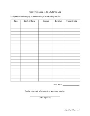 Fillable Online Peer Tutoring 11 - 1-to-1 Tutoring Log Fax Email Print ...