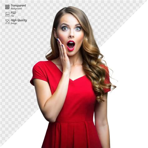 Surprised woman in red dress with hand on face | Premium AI-generated PSD