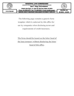 Fillable Online GENERIC CREDIT INSURANCE DISCLOSURE STATEMENT TEMPLATE ...