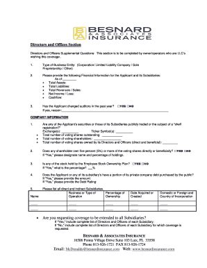 Directors and Officers Supplemental Questions Form - Blank Fillable ...