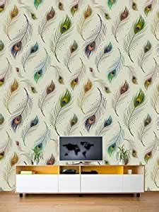 999Store Green Peacock Feathers Pattern Wallpaper : Amazon.in: Home ...