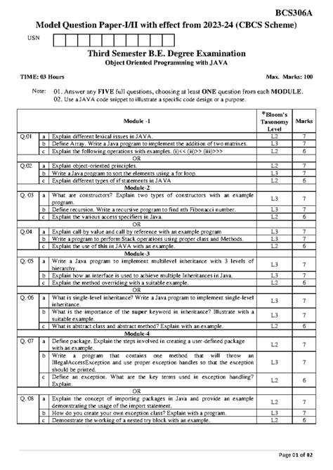 BCS306A - BCS306A Page 0 1 of 02 Model Question Paper-I/II with effect ...