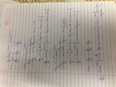 differentiate : (sinx)^tanx + (cosx)^secx with respect to x - Brainly.in