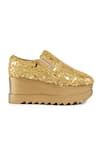 Buy Gold Cut Work, Applique, Embroidery Mosaic Wedge Sneakers by Anaar ...